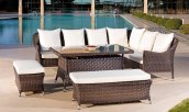 Rattan garden furniture - Aluminum/rattan corner set - seating for 12 people + table