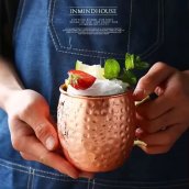 Ensemble de 4 verres en acier inoxydable et cuivre - 530 ml style Viking avec pailles en acier