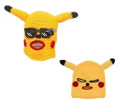 PIKACHU Kukla maska na tvár a hlavu s okuliarmi žltá pletená - pre deti aj dospelých