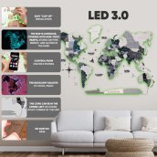 Mapa LED de colores para pared de madera 3D gris - (Aplicación móvil + control remoto) - 250x160 cm