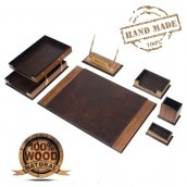 Tapete de mesa Conjunto de luxo 8 unidades para mesa de escritório - (nogueira + couro marrom)