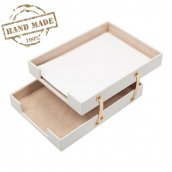 Vassoi per lettere - vassoio portadocumenti per ufficio di lusso (pelle bianca) + accessori in oro (fatto a mano)