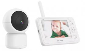 Video itkuhälytin - Wifi SET - 5" LCD + FULL HD pyörivä kamera IR LEDillä + VOX + lämpömittari