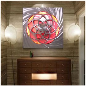 LED veggmalerier - Metall (aluminium) - lys opp bakgrunnsbelyst RGB 20 farger - Mandala 50x50cm