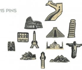 Tượng đài thế giới 15 chiếc - ghim đẩy trên bản đồ gỗ