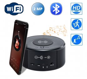 Nakatagong camera ng Bluetooth speaker na may WiFi FULL HD + IR night vision + wireless charger