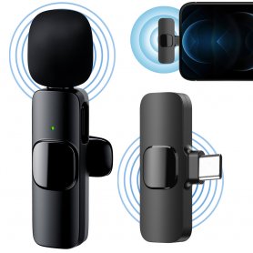 מיקרופון נייד אלחוטי - מיקרופון סמארטפון עם משדר USBC + קליפ + הקלטה של 360°
