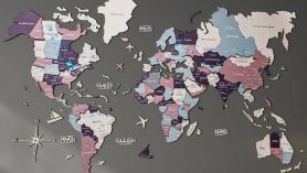 Travel mapa 3D drevená na stenu PASTEL - 100x60cm