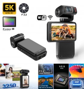 Caméra vidéo vlogging Wifi 4K/5K avec écran tactile 3,5" orientable à 180° avec LED IR - Ordro M3