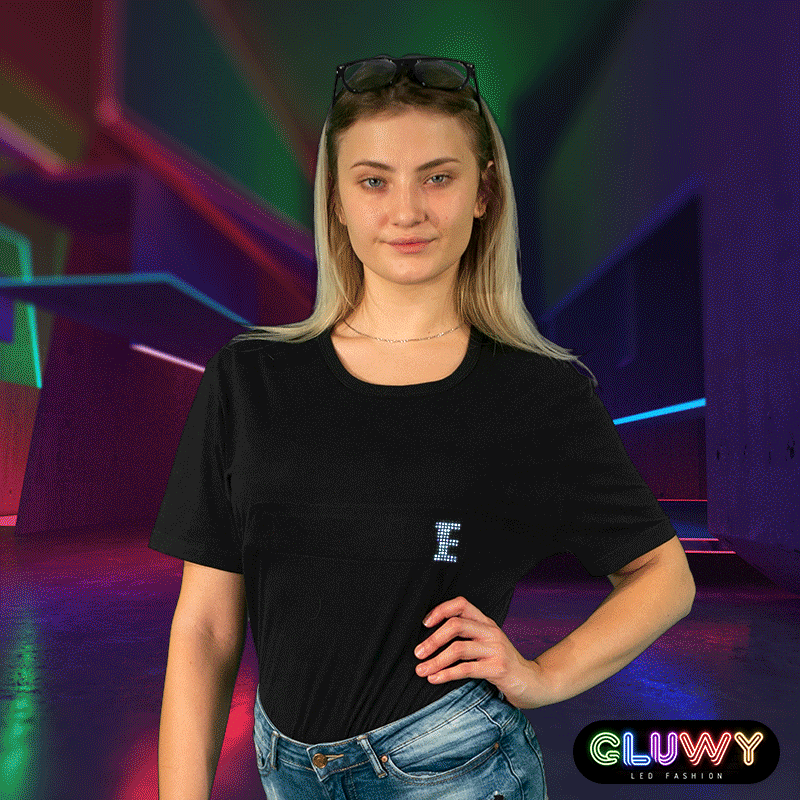 T-shirt LED - pakaian cahaya yang dapat diprogramkan Gluwy melalui Telefon Pintar (iOS / Android) - LED Putih