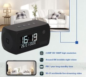 Budík s kamerou FULL HD + 1 rok výdrž batérie + IR LED + WiFi + detekcia pohybu