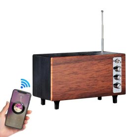 Riċevitur tar-radju - retro vintage magħmul mill-injam bil-Bluetooth + FM/AM radju/AUX/USB disk/Micro SD