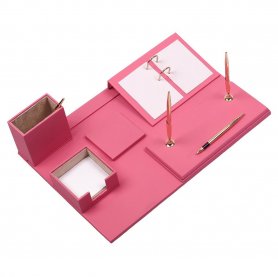 CONJUNTO de mesa de escritório em couro rosa feminino - 8 peças de acessórios de escritório (100% ARTESANAL)