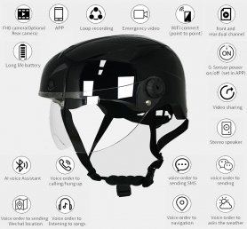 Helmet camera motorcycle - Dual front 1080P and rear 720P + WiFi P2P + AI Voice Assistant + G Sensor