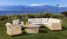 Salon de terrasse d'angle en rotin - Ensemble mobilier moderne pour 8 personnes + table réglable