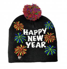 Wintermütze mit Bommel – LED-Weihnachtsstrickmütze – Frohes neues Jahr