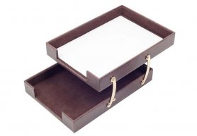 Porte-documents double cuir de luxe + accessoires dorés (fait main)