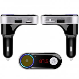 Transmissor FM multifuncional com viva-voz Bluetooth + 2x carregador USB + 1x slot para cartão Micro SD e decodificador MP3 / WMA