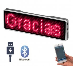 Lencana nama LED (tag) MERAH dengan kontrol bluetooth melalui APLIKASI smartphone - 9,3 cm x 3,0 cm