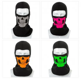 Čierna kukla s maskou vetru odolná - reflexný vzor SKULL (Lebka) biela