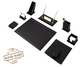 Conjunto de escritório em couro - conjunto de mesa - cor preta 12 acessórios