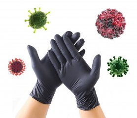 Sorte nitrilhandsker til håndbeskyttelse mod vira og bakterier