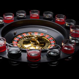 Set de ruletă de băut - joc rusesc cu pahar de băut + 15 căni de sticlă + 2 bile metalice