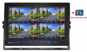 10 inch monitor hybride 4-CH, AHD / CVBS met opname op micro SD-kaart (tot 256 GB) voor 4 camera's