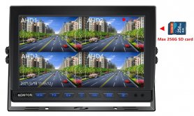 10 inch monitor hybrid 4-CH, AHD/CVBS with recording to micro SD card (up to 256 GB) for 4 cameras