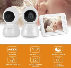 Melhor monitor de bebê - conjunto de wi-fi com câmera babá - 5 "LCD + 2 câmeras IP PTZ 1080p com LEDs infravermelhos