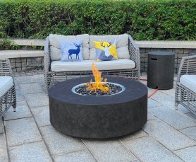 Propangas Feuerstelle - Gaskamin aus Beton für den Außenbereich + Tisch 102x35 cm SIRACUSE schwarz