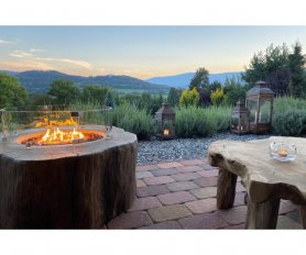 Tree stump fire pit - Modern table with a gas fireplace made of cast concrete ​- Brown