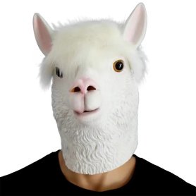 Маска ламы - силиконовая маска для лица/головы из альпаки белого цвета для детей и взрослых