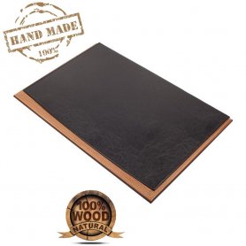 Leather desk pad - luxury design wooden + black leather (Handmade)