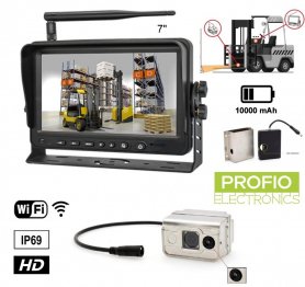 Sistema di telecamere wireless per carrelli elevatori con LASER - monitor AHD da 7″ + telecamera HD wifi IP69 + batteria da 10000 mAh