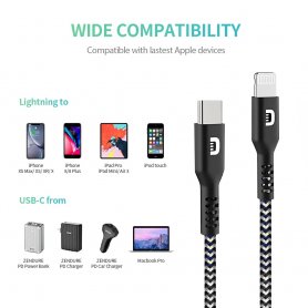 USBC to Lightning SuperCord cable with charging speed up to 20W - black