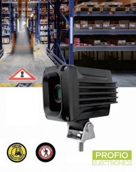 GOBO projector for forklift trucks 10-80V with IP67 - 30W warning logo projection up to 10M