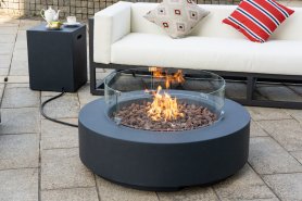 Tragbare Feuerstelle für Gasflasche + Couchtisch aus Beton für den Außenbereich 102x30 cm LUMIOSO