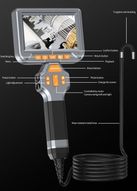 Endoscope 2 joint electric rotation with HD + auto focusing + 5" display + 6 mm camera with LED + recording on micro SD