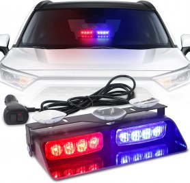 أضواء السيارة القوية وميض أحمر وأزرق للطوارئ - 16 LED (32W) - متعدد الألوان 18 سم × 2 قطعة