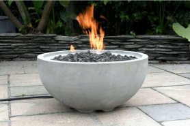 Gas firepit on the outdoor terrace - gas fireplace (gray hemisphere) - circular design