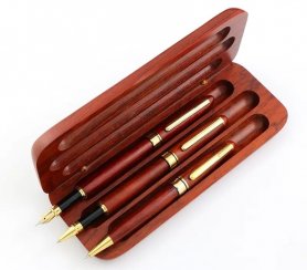 Juego de pluma estilográfica y bolígrafo de madera 3 en 1 en exclusiva caja de madera