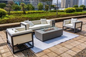 Mesa de exterior con chimenea - Mesa de hormigón con chimenea para jardín/terraza - 140x70cm LUXURIO gris