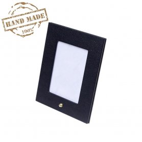 Picture frame stand - luxury leather photo holder black 21,5x17,5 cm