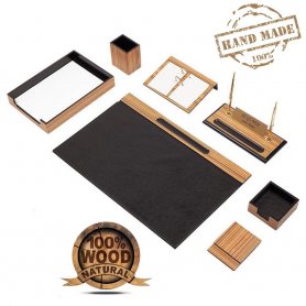 Desk blotter - Office 10 stk bord SET Luxury (tre + lær)