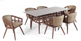 Mobilier de grădină - scaune din ratan set de sufragerie modern pentru 6 persoane + masă