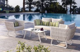 Meble ogrodowe - zestaw luksusowych siedzeń ogrodowych aluminiowych/rattanowych - siedziska dla 4 osób + stół