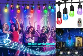 Cadena de luces LED de color RGBW - Bombilla 15x + cable de 14 m, + protección IP65 + control remoto