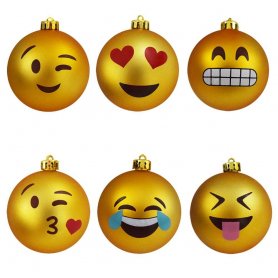 Vianočné gule Emoji (Emotikon) 6ks - originálne Vianočné ozdoby na stromček