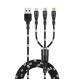 Praktisk 3V1 USB-laddningskabel med Bambu-design - 1,5 m Micro USB, Lightning, USB-C
